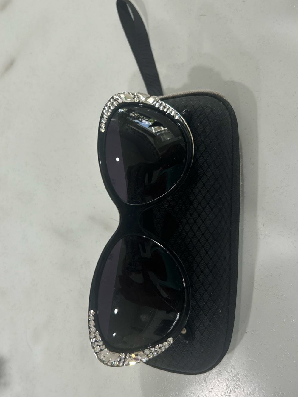 Black Crystal-Embellished Cat-Eye Sunglasses from jimmy Crystal